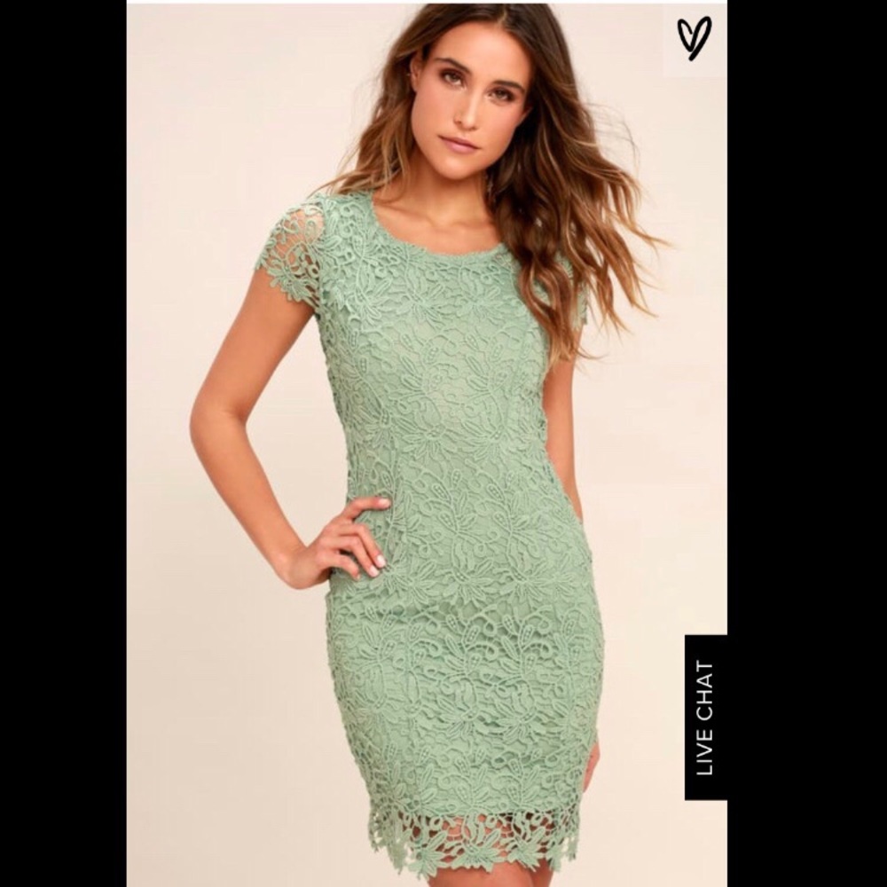 Lulu’s Backless Sage Green Lace Dress